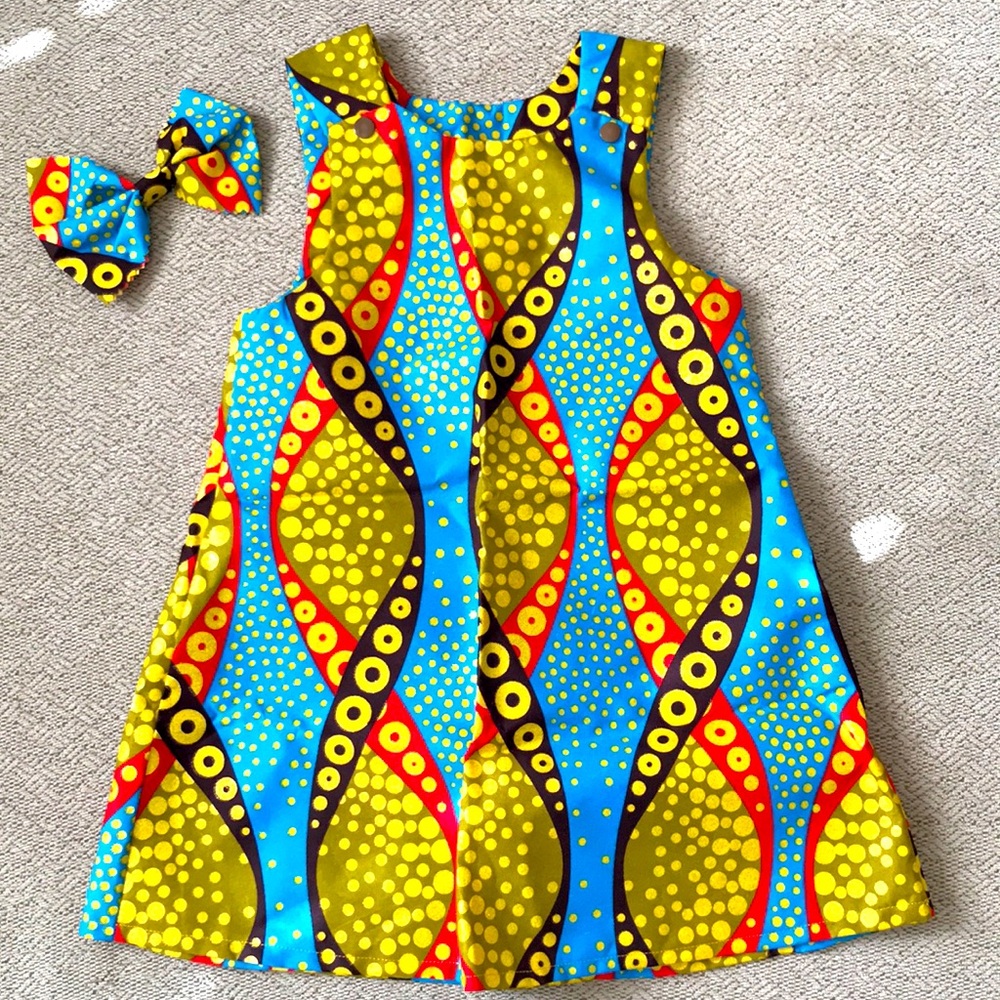 New Handmade Girls African Dress & Bow set